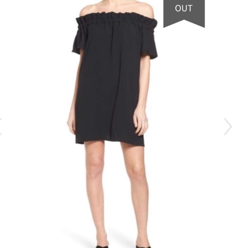 Pleione Black Off-Shoulder Mini Dress with Flutter Sleeves